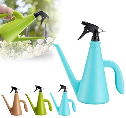 2 in 1 Watering Can with Sprayer, 1 L Plastic Dual-Purpose Sprinkler Watering Can, Handheld Garden Sprayer, Water Spray Bottle for Outdoor Indoor Flower Plant Cleaning (Blue)