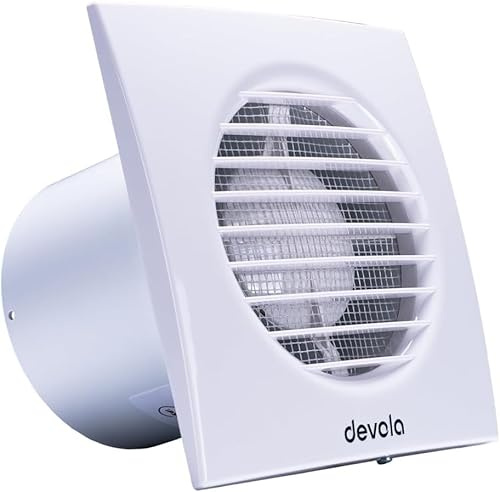 Devola 150mm Axial Extractor Fan with Timer, 6 Inch Bathroom Fan, Extractor Fan with Adjustable Overrun Time Function, Made in Britain, (Timer) - DVF150T