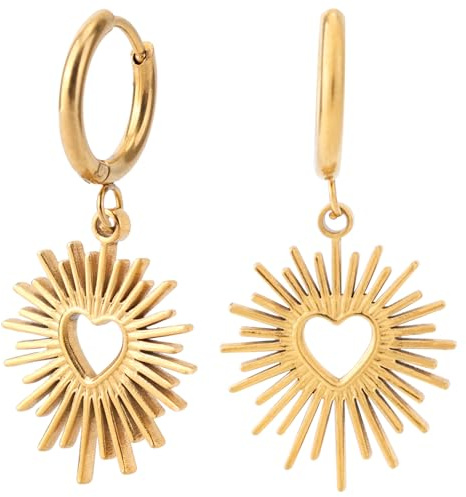 Mikovivi Pendientes de Corazón Dorados Mujer, Delicados Modernos con Diseño de Sol en Forma Corazón Acero Inoxidable Joyas Llamativas Regalos para Mujer