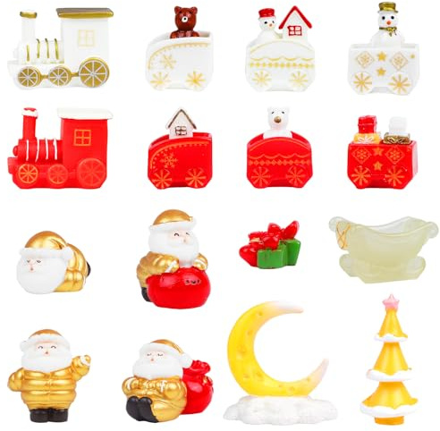 DERAYEE Lot de 24 figurines de Noël miniatures, mini décorations de Noël, kit de bricolage, Père Noël, mini train, bonhomme de neige, bière, cadeaux pour la maison, le jardin, les fêtes, la décoration
