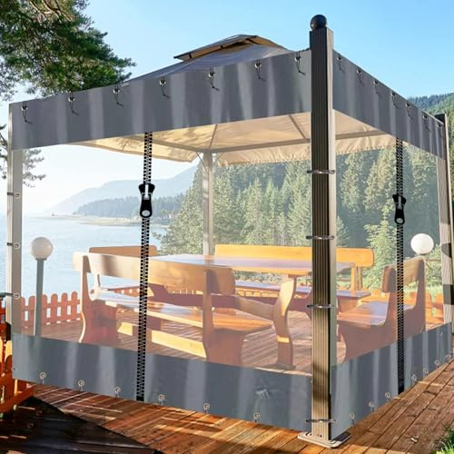 HIDEWALKER Heavy Duty Splicing Tarpaulin Clear PVC Garden & Patio Curtain With Zipper Outdoor Blinds for Pergola, Gazebo & Porch (Grey with Zipper, 3x2 m)