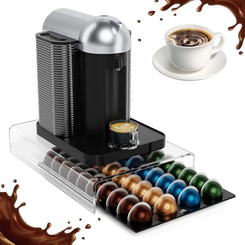 Tiroir de rangement transparent pour capsules de café Nespresso Vertuoline, peut contenir 40 dosettes, design lisse et extractible, organisateur de capsules de café pour comptoir