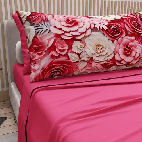 PETTI Artigiani Italiani - Lenzuola in Cotone con Federe in Stampa Digitale, Lenzuola Letto Singolo, Completo Letto Singolo, Floreale 3 Fucsia, 100% Made in Italy