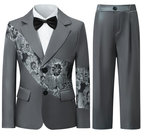 Sliktaa Boys Chinese Style Three Piece Suit Blazer Shirt Set Grey 14 Years