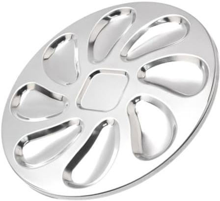 HOUDERCO Assiette D’huîtres en Acier Inoxydable Argentée, Modèle Simple | Surface Polie et Lisse, Entretien Facile, Usage au Four, Adaptée Steak et Pizza