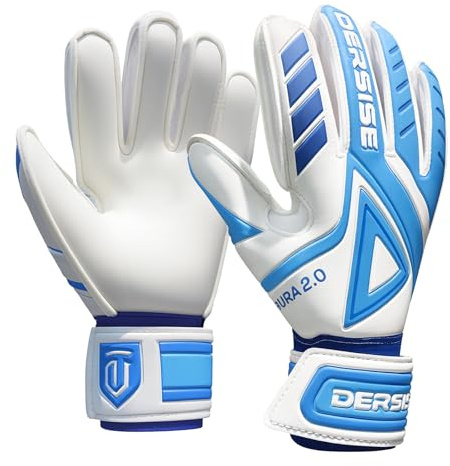 DERSISE Goalkeeper Gloves for Kids Adults - Goalie Gloves with 4mm Latex Anti-Slip Grip, Finger Protection All Weather (Blue, 8)