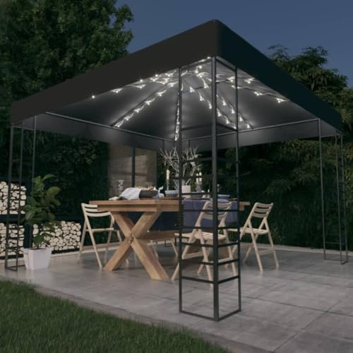 INLIFE Chapiteau de Jardin avec lumières LED 3x3 m Anthracite