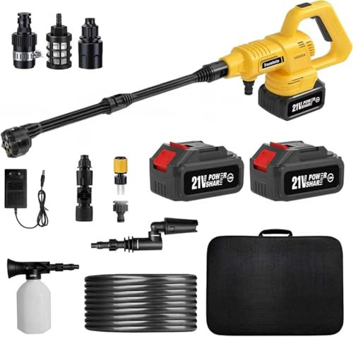 Traumheim Rondella ad alta pressione, 17 pezzi, 8000 mAh, max 68 bar, pulitore ad alta pressione senza fili, con ugello 6 in 1 e ugello girevole a 180°, idropulitrice portatile per auto, biciclette