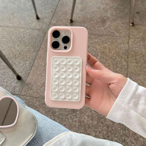 XCuihulle Custodia per iPhone 17 Pro, con supporto, design a ventosa, in silicone, sottile, con supporto a ventosa, antigraffio, in silicone, antiurto, in TPU, colore bianco e rosa