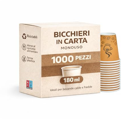 MOHOME 1000 Bicchieri Carta 180 ml Monouso Bicchiere Fantasia Marrone Compostabili Biodegradabili Bevande Calde Acqua Tè Tisana Cappuccino Caffè Eventi Catering anche Microonde