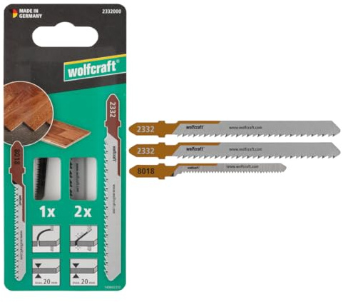 wolfcraft Stichsägeblätter Parkett“, 3-tlg. - Projektset für saubere gerade und Kurvenschnitte durch Parkett - Mirror-Cut für ausrissfreie Schnittkanten - Made in Germany - 2332000