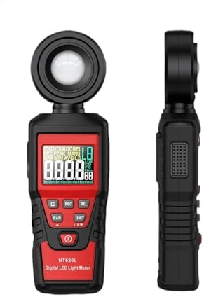 Luxmetro portatile, Misuratore di luce Misuratore di illuminamento digitale Misuratore di temperatura ambiente portatile con portata fino a 200.000 Lux Luxmetro(HT620)