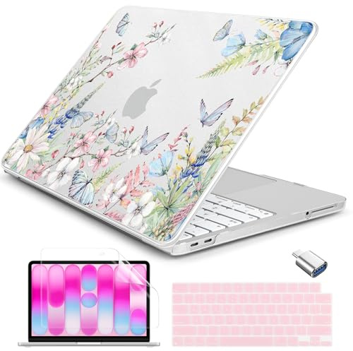 Batianda Case for MacBook Neo 13 Inch 2026 Model A3404, Butterfly & Blooms