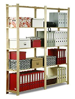MODO24 Holzregal, 5 Regalböden, Eckregal, Standregal, Kellerregal, Lagerregal, Bücherregal, Wandregal, Büroregal, für Wohnzimmer, Küche, Keller, Garage, Abmessungen 170x170x28,3 cm, Farbe: Naturholz