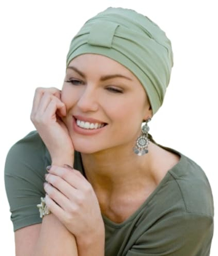 MASUMI Chemo Damen Bio-Kopfbedeckung - Ellie Bambus Turban Mütze für Damen | Kopfbedeckung für Frauen mit Haarausfall | Weiche Mützen für Krebspatienten | 95% Bambus (Farbe: Grün)