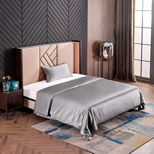 THXSILK Seidenbettwäsche Set 2 teilig, Bettbezug 155 x 220 cm und 40 x 80 cm Kissenbezug, Hypoallergen 19 Momme Maulbeerseide Bettwäsche, Ultra Weich und Glatt, Grau