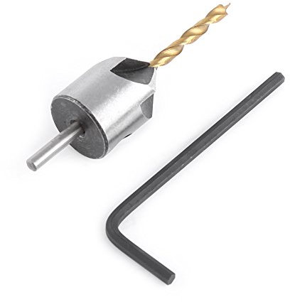 Walfront Fraise à Chanfrein, 5 Flûtes Foret Conique avec Clé Hex Outil Chanfreinage pour Bois(3mm)