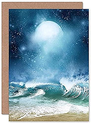 Fine Art Prints Beach And Moon Digital Collage Greeting Card With Envelope Inside Premium Quality