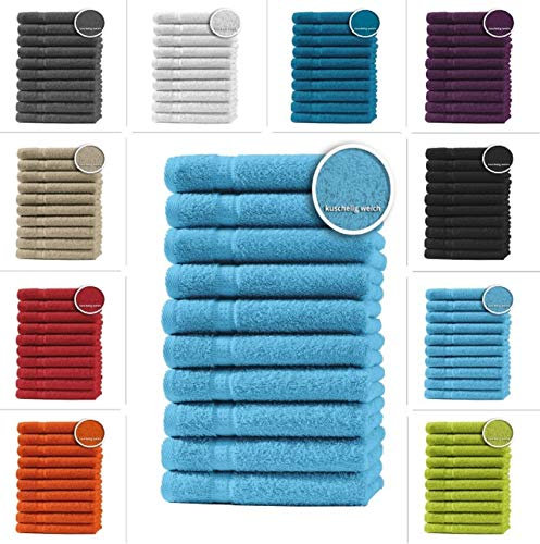 one-home 10er Set Gästetücher Handtücher Duschtücher Badetücher Frottee 100% Baumwolle, Präzise Farbe:Türkis, Produktart:Gästetücher 30x50 cm