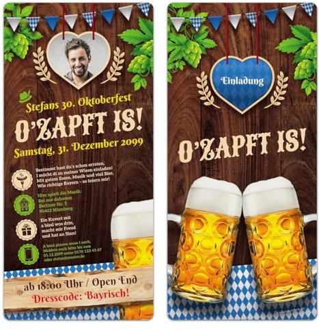 Kartenmachen.de 10 x EInladungskarten Geburtstag Oktoberfest individuell O'zapft is! in Blau mit Foto