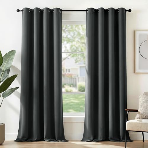 Deconovo Ogenomskinliga mörkläggningsgardiner med öljetter, 270x140 cm (höjd x bredd), mörkgrå, uppsättning med 2