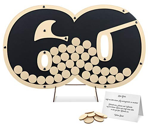 Geburtstag Gästebuch Alternative 53,5x32cm inkl. Standfuß und Holzkreise zum Einwerfen - 60 Jahre Anthrazit