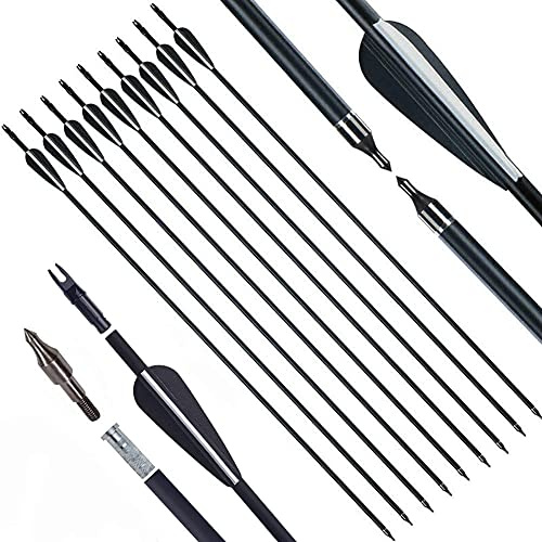 Obert 12 Stück 28 Zoll Pfeile Bogenschießen Carbon Pfeile Spine 550 Jagdpfeile für Bogen, Traditionellen Bogen, Recurvebogen und Langbogen