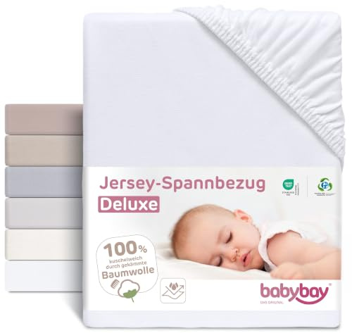 babybay Jersey Spannbetttuch Deluxe mit Membran passend für die Modelle Maxi, Midi, Boxspring, Comfort und Comfort Plus, weiß, 89 x 50 cm (Einzelpack)