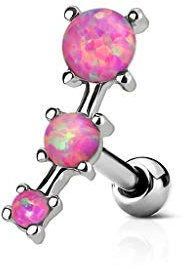 beyoutifulthings 1 Knorpel Ohr-stecker Dreifach Opal Cartilage Labret Piercing-s Tragus Silber Pink Edelstahl Schraub-Verschluss