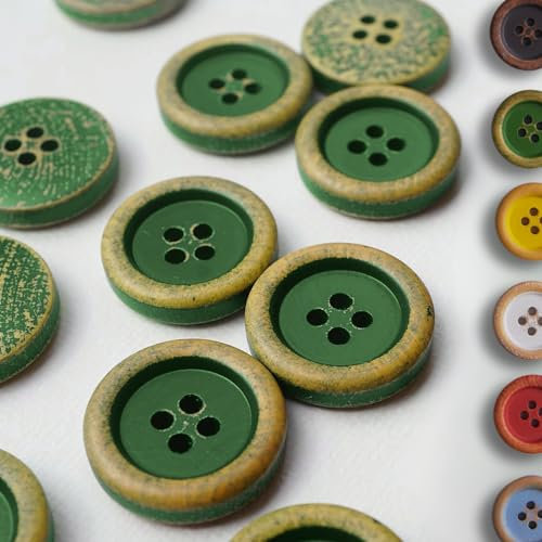 Vintage Holzknopf-Set – Naturholzknöpfe – 4-Loch-Knöpfe für Mäntel, Strickjacken, Pullover und Kissen (Dunkelgrün, 2 cm (12 Stücke))