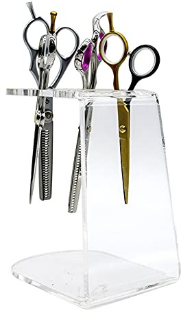 esowemsn 6 Holes Clear Acrylic Scissors Holder Rack Salon Shear Holder Hairdresser Scissor Combs Clips Desktop Organizer Accessories for Barber Shop Office Home
