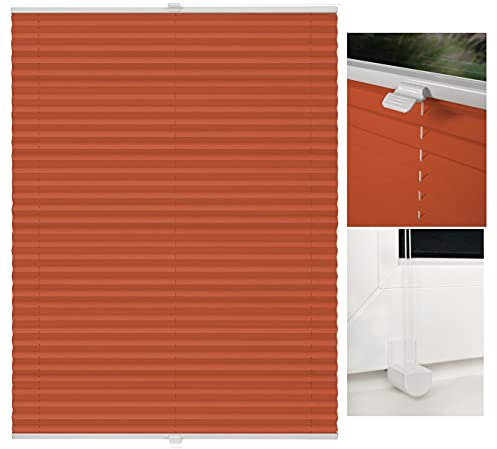 metablo Plissee ohne Bohren Klemmfix Faltrollo Jalousie Plisseerollo Sichtschutz und Sonnenschutz Blickdicht lichtdurchlässig Rollo für Fenster & Tür Orange 60x130 cm