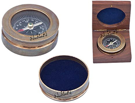Kompass im antiken Stil, Messing und Holz, nautischer Stil, graviert, Geschenk