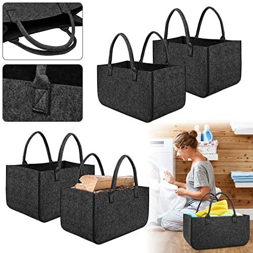 NAIZY Filztaschen 4 Stück Kaminholztasche Filz, Faltbar Groß Kaminholzkorb Filztasche Shopper für Holz Zeitungen Kaminholz Filztasche Maße 50 x 25 x 25 cm - Anthrazit