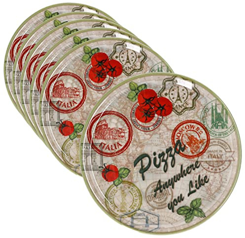 MamboCat 6er Set Pizzateller Moskau grün Ø 33 cm I Servier Platten mit Motiven I Vorspeisenplatten zum Anrichten für Antipasti oder Tomate-Mozzarella I Bunte Porzellanteller für Pizza Pasta & Co