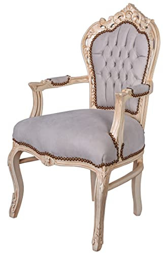 Armlehnsessel Stuhl Antik Armlehnstuhl Holz Sessel gepolstert Creme cat535d18 Palazzo Exklusiv