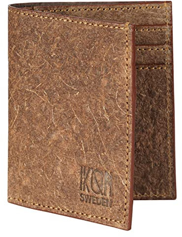 IKON SWEDEN Double Fold Herren Geldbörse, Kartenetui aus veganem Kokosleder für Kreditkarten, Reisekarten und Bargeld (Cutch Brown)