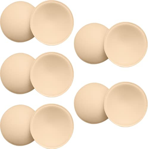 SKENGWEL 5 Pairs Round Bra Inserts Pads, Removable and Washable Bra Cups Inserts for Bikinis Top Swimsuit Sport Bra (5 pairs beige A/B)