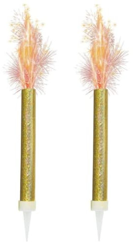 Ice Fountain Candle Cake Topper Sparkler for Birthday, Wedding, Anniversary Decoration. (2 PCS, Gold)