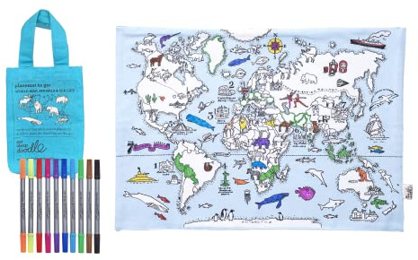eatsleepdoodle Colouring Placemat for Kids - World Map Theme - 33x47cm - 10pk Washable Markers - Ultra Washable & Reusable