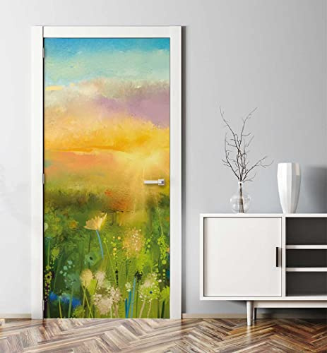 MyMaxxi Türtapete selbstklebend - Einteilige Türfolie 90x200 cm - Motiv: Wiese Sonnenaufgang Türklebefolie zum verschönern & bekleben der Tür - Türaufkleber aus Klebefolie