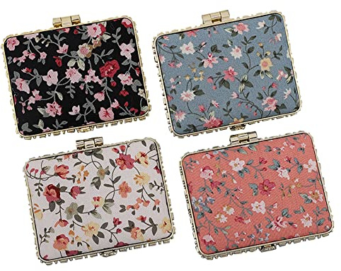 FSSTUD 4 Stück Vintage Blumen Kompaktspiegel Tragbarer Schminkspiegel Reise Schönheitsspiegel Klappbarer Taschenspiegel für Mädchen Damen Rechteck