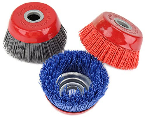100mm 4 '' Cup Nylon Spazzola Abrasiva Ruota Spazzola Metallica Per Trapano Utensile Rotante Lucidatura Legno Sbavatura Pulizia 16mm,3 Pezzi