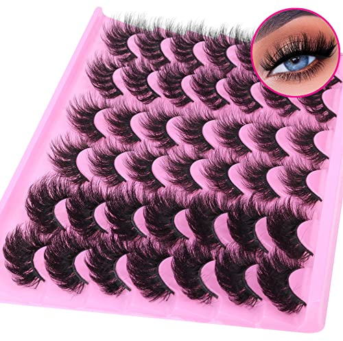 Mink Lashes Fluffy False Eyelashes Natural Look 14-17mm Cat Eye Lashes Pack, 5D Wispy Curly Fake Lashes by TNFVLONEINS - 21 Pairs 3 Styles