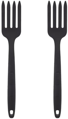 2 Forchette Da Cucina in Silicone Nero, Resistenti Al Calore, Antiaderenti, Ergonomiche, Lavabili, Ideali Per Servire Pasta, Mescolare E Cucinare