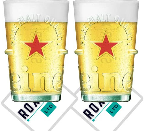 Roxley Heineken Lot de 2 verres à bière demi-pinte Argenté
