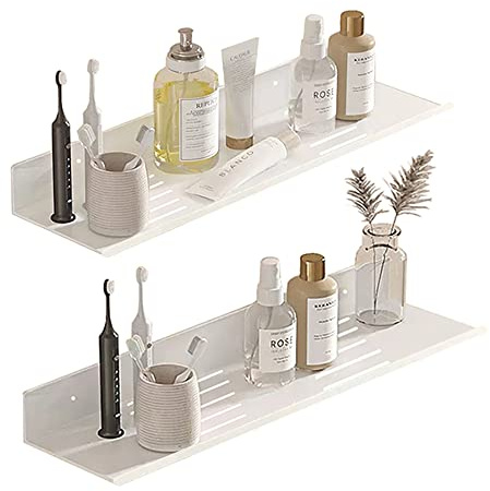 Biutimarden Duschablage Ohne Bohren,2 Stück Selbstklebend Duschkorb Edelstahl Wandmontage Rostfreier Schnelle Entwässerung Duschregal Badezimmer Organizer Regal Badregal(40CM,Weiß)