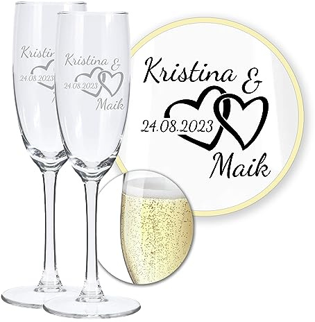 LALALO Sektgläser Set mit Gravur, Sektgläser Gravur, Sektglas personalisiert mit Namen, Hochzeitsgeschenk für Brautpaar, Hochzeitstag, Jahrestag, Jubiläum, Verlobung, Standesamt