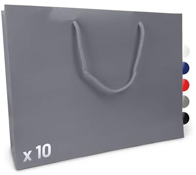 Verpackungswelt Geschenk-Tüten 10 Stück | Glänzende Papier-Tüten mit Henkel | Geschenk-Tüte 40x12x30 cm | Papier-Tüte ideal für Geburtstag, Weihnachten, Einzug & Mitbringsel | Grau