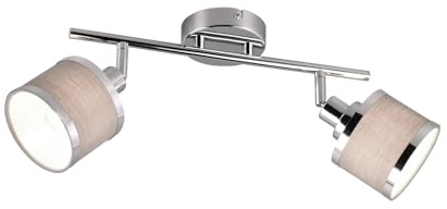 2-flammiger Deckenstrahler Silber Chrom, Stoffschirme Grau Breite 52cm |